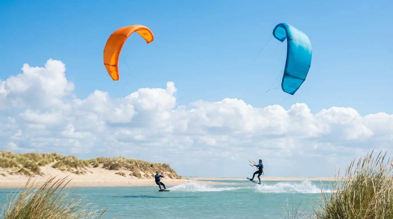 Kitesurfeurs sur une plage atlantique française