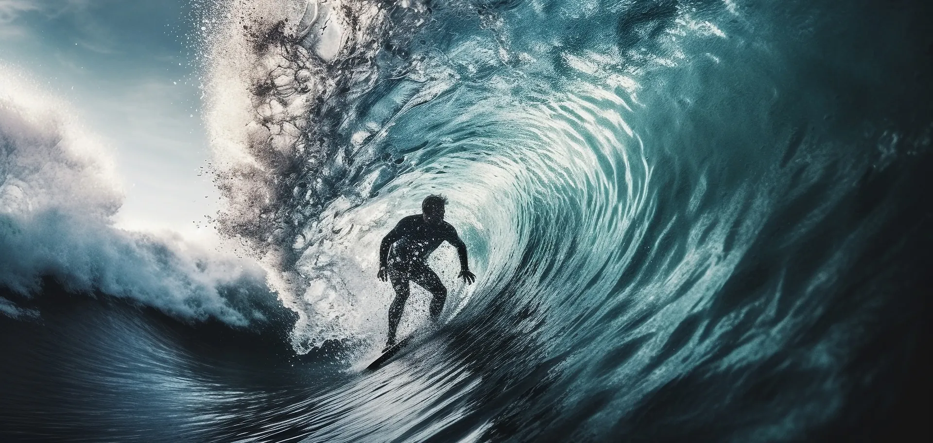 Surfeur dans le tube d'une vague puissante à Hossegor